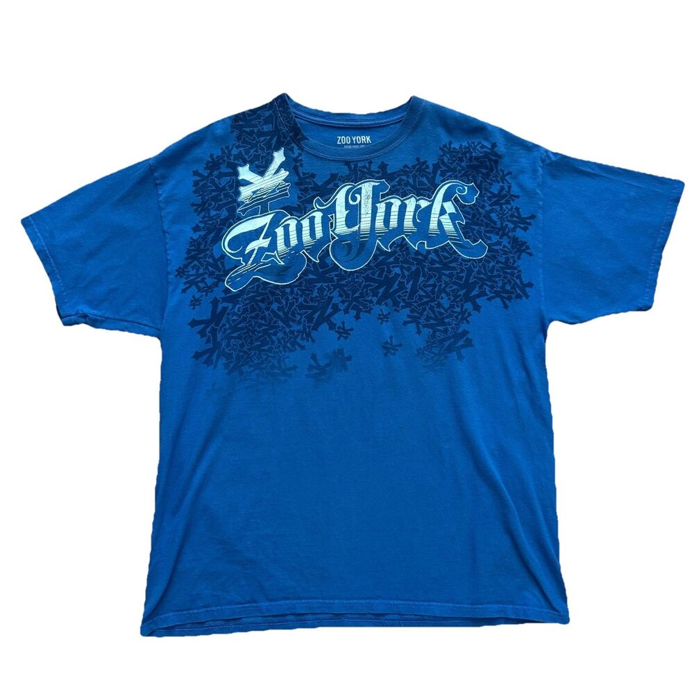 Y2K Zoo York Men Shirt XL Blue Graphic Tee Short Sleeve Logo Streetwear